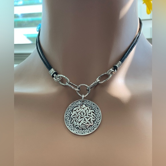 Silpada Vintage Sterling & Leather Sunburst Filigree Necklace - Picture 8 of 15